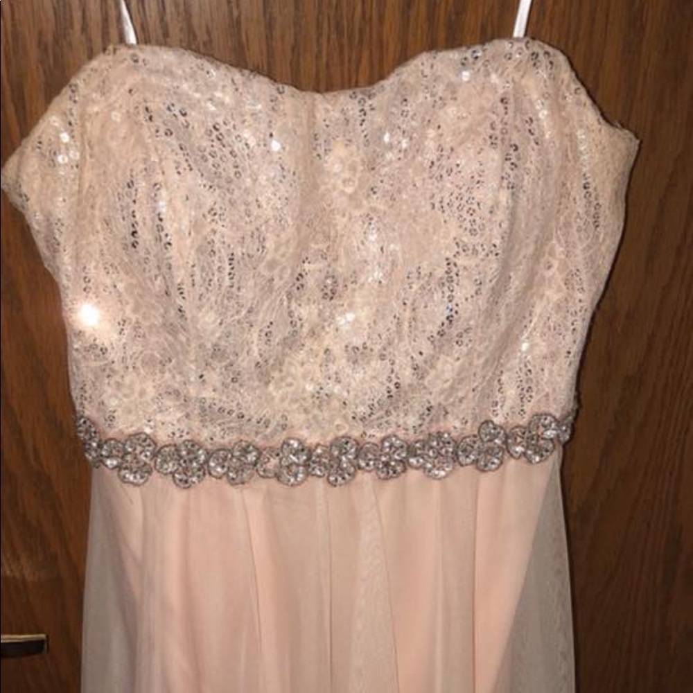 Peach Strapless Juniors Dress
